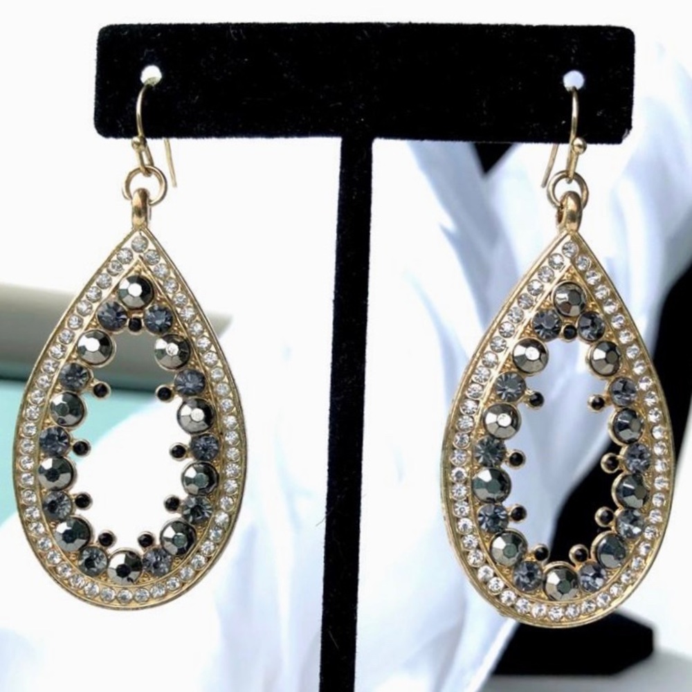 Vintage Droop Givenchy Gold Earrings With Crystals